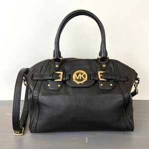MICHAEL Michael Kors Black Pebble Leather Satchel Bag Luxury Crossbody Strap